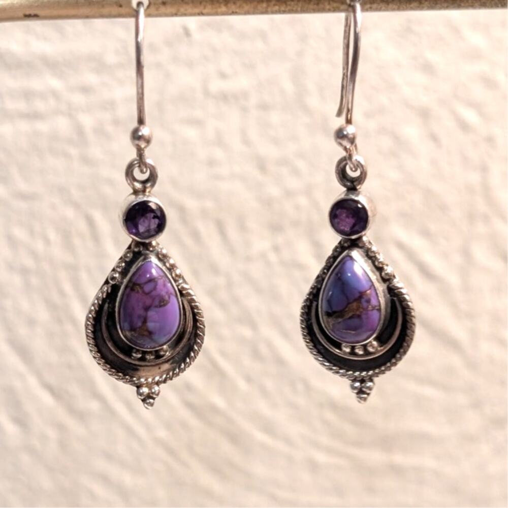 Purple Stone Purple Gemstone 925 Sterling Silver Dangle Earrings